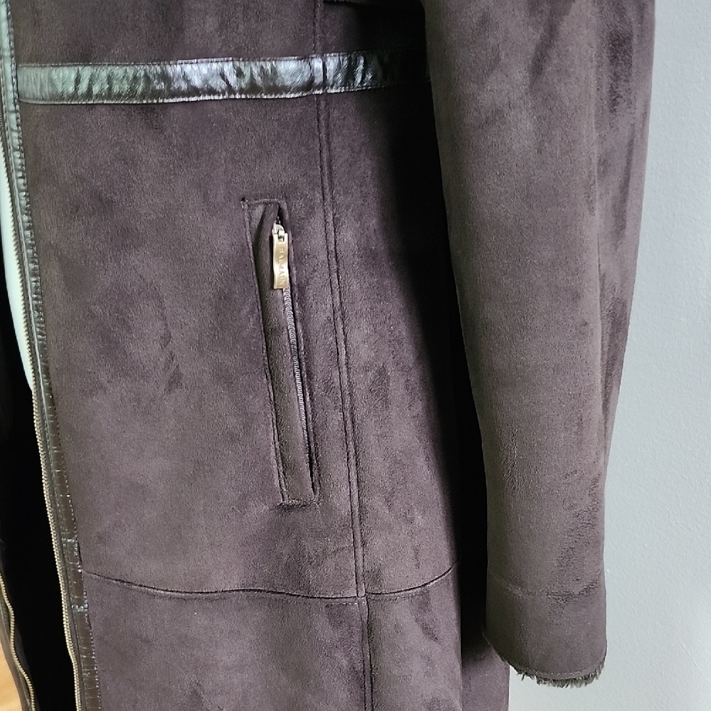 VINTAGE BALMAIN brown faux suede faux leather long coat - Picture 6 of 15